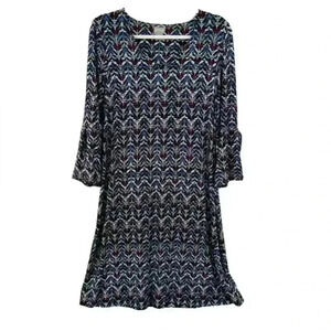 Chico’s print knit trapeze dress with bell sleeves Size 2
